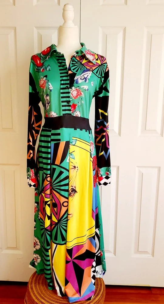 NWOT Vibrant print multi colored maxi dress - Picture 4 of 6